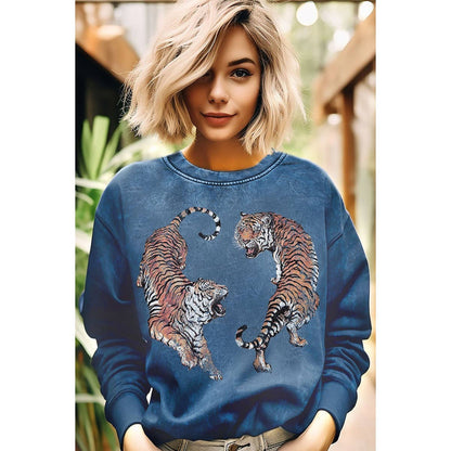 TWO TIGERS PRINT MINERAL GRAPHIC SWEATSHIRTS