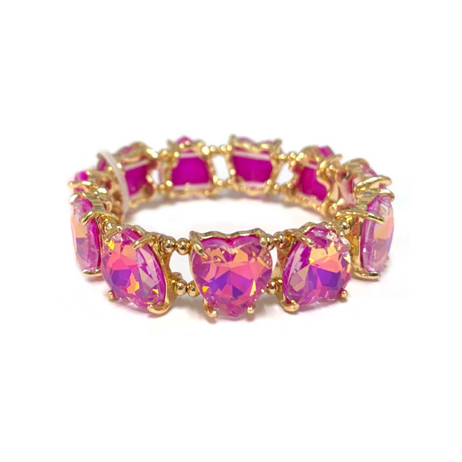 Love Heart Glass Crystal Bead Linked Stretch Bracelet