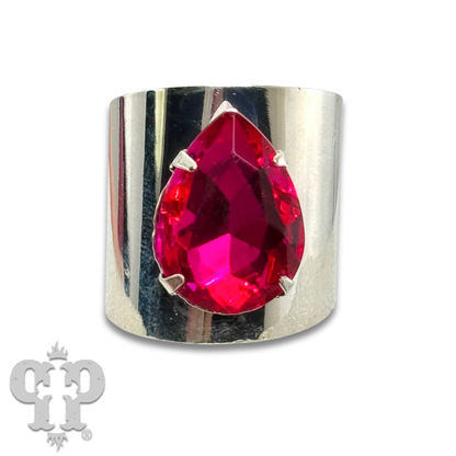 Rhinestone teardrop adjustable base statement ring