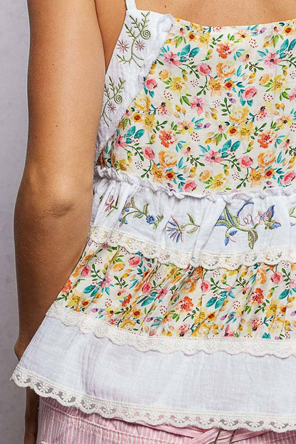 A-body Flared Fit Double Gauze Floral Embroidery Sleeveless