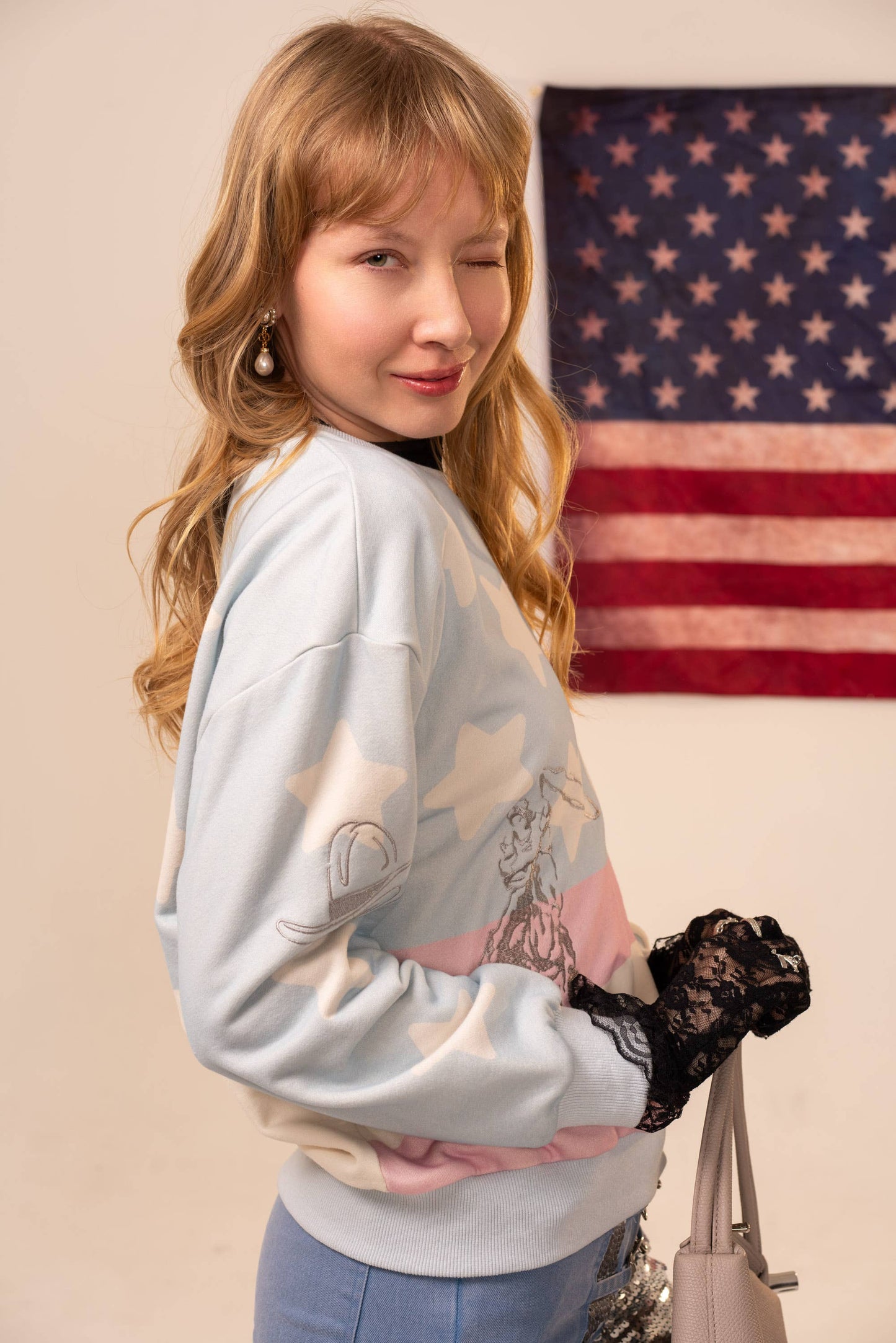 USA Flag Western Embroidered Sweatshirt