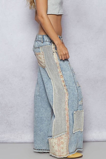 Stud Detailed Patchwork Denim Pants