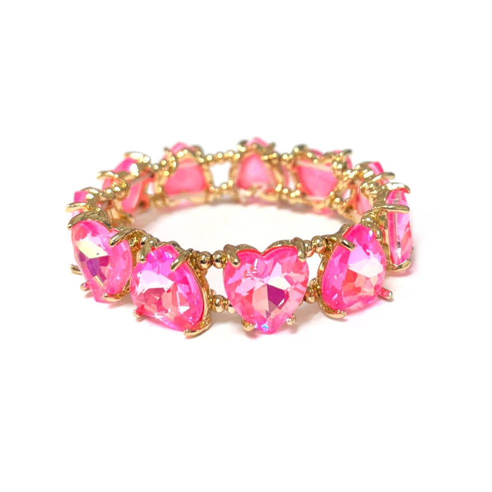 Love Heart Glass Crystal Bead Linked Stretch Bracelet