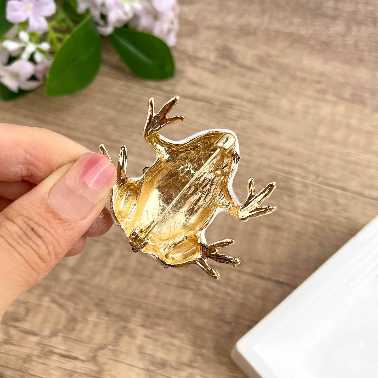Frog Brooch with Black Rhinestones, Elegant Animal Pin