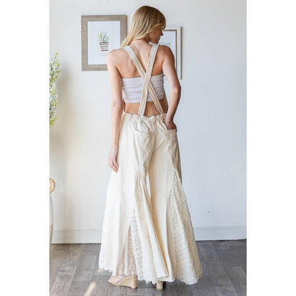 MULTI LACE PATCHWORK WIDE LEG OVERALLS