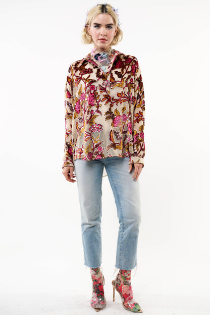 Ivory Holiday Jewels Burnout Velvet Blouse