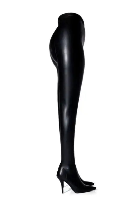 BLACK STILETTO PUMP FAUX LEATHER PANT BOOTS