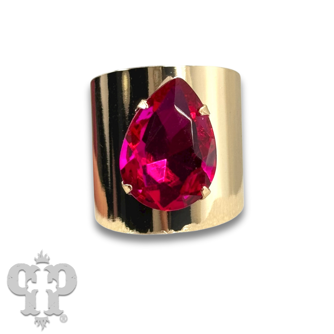 Rhinestone teardrop adjustable base statement ring