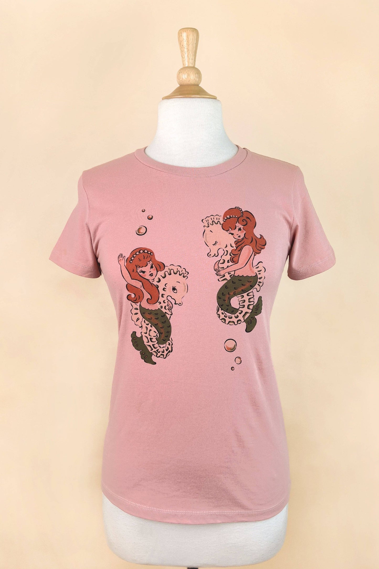 Mermaid Sisters Fitted Tee in Dusty Pink