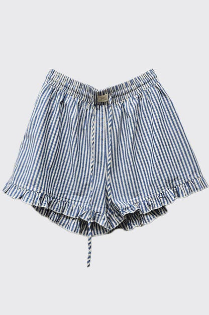 Striped Cotton Ruffle Shorts