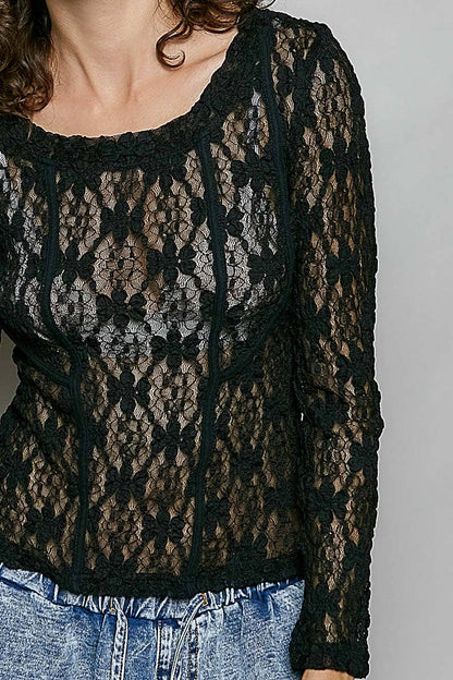 Long Sleeve Lace Knit Top