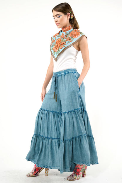 Dream Denim Wash Tiered  Pants