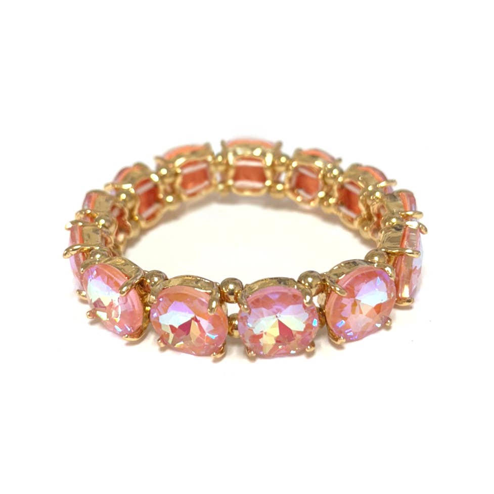 12MM Round Cut Glass Crystal Linked Stretch Bracelet