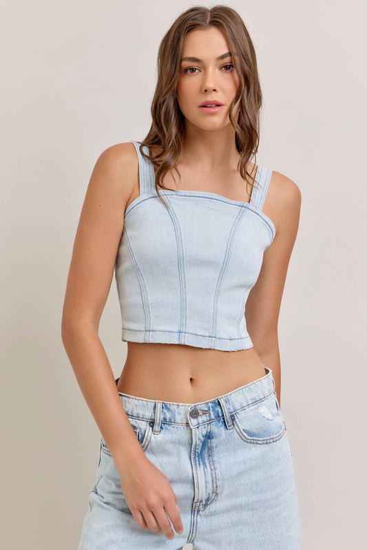 Light Wash Denim Bustier Top