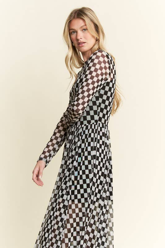 BLACK CHECKER PRINT MAXI DRESS