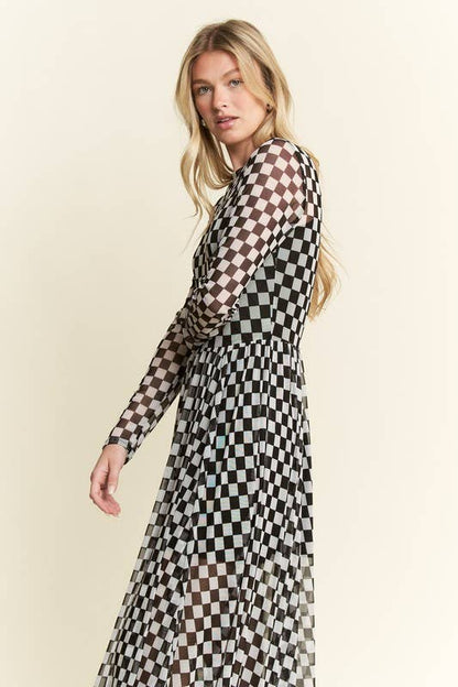 BLACK CHECKER PRINT MAXI DRESS