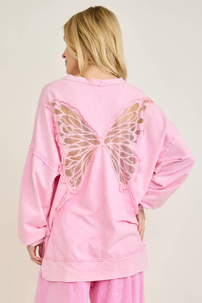 Mineral Wash Butterfly appliques Top