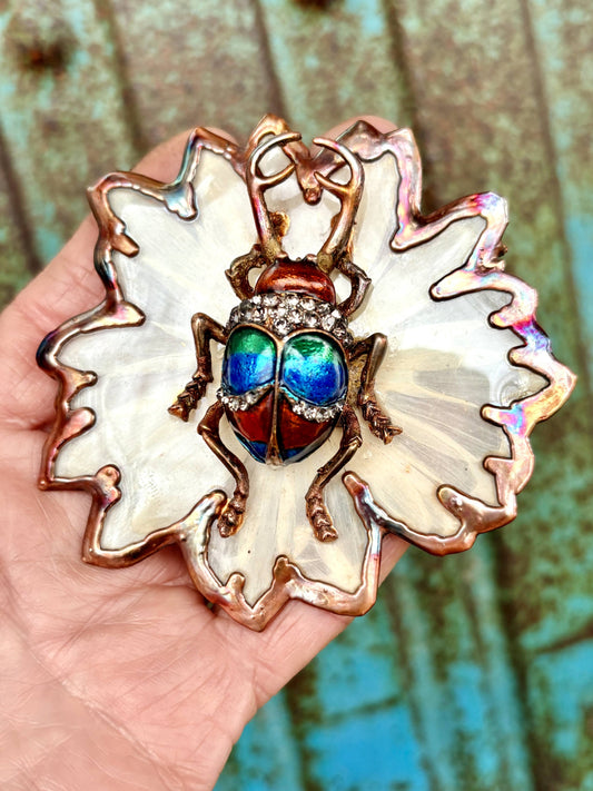Real Shasta Daisy with Scarab Necklace