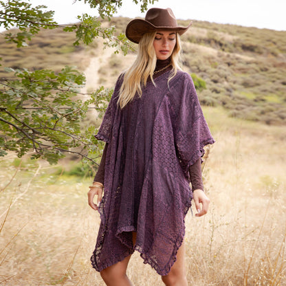 Boho Lace Embroidered V-Neck Asymmetrical Kaftan Top
