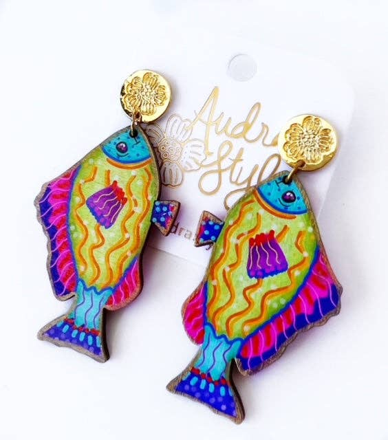 Lime Green Colorful Fish Dangle Earrings