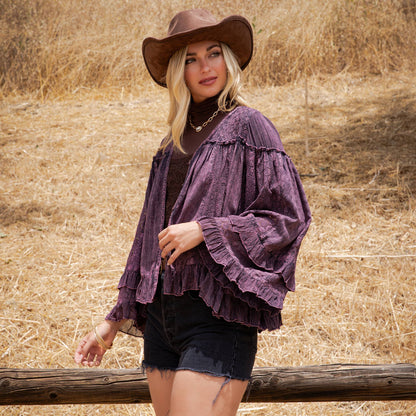 Dreamy Sheer V-Neck Ruffled Button-Front Top