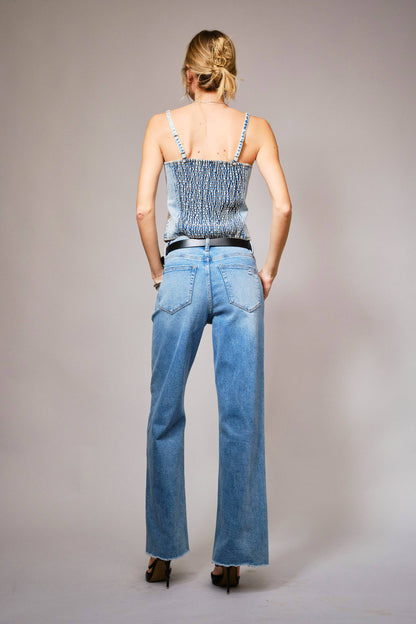 Sequin Bow Embroidered Denim Corset Top