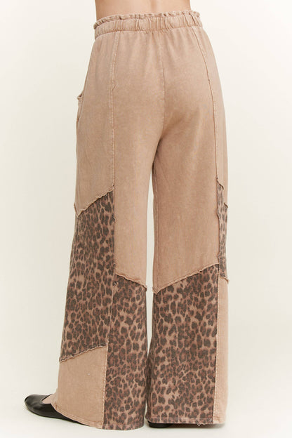 Mineral Washed Leopard Animal Patchwork Pants
