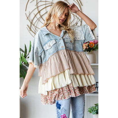 TIERED RUFFLE HOODED SHORT SLEEVE JACKET