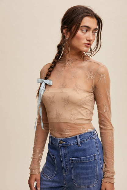 Sheer Lace Long-Sleeve Layering Top