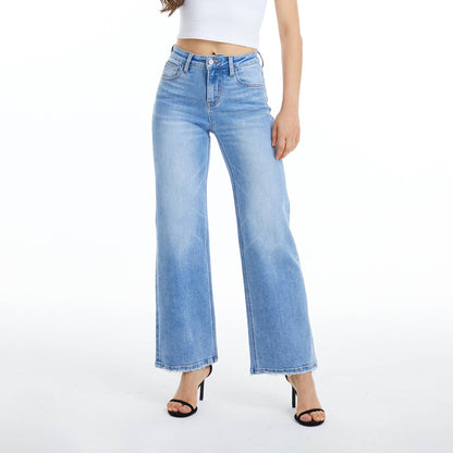 MID RISE WIDE LEG JEANS WITH FINISHED HEM