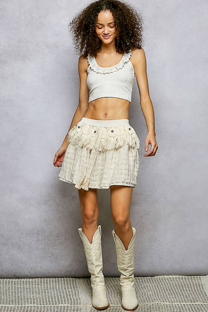 Fringe Circle Motif Trim Knee Length Skirt