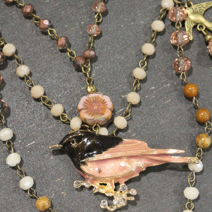 Wings Spread Blushing Bird Layered Necklace