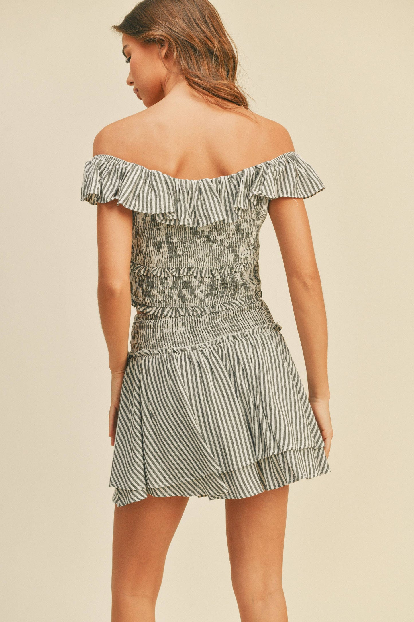 Striped Smocked Body Tied Top