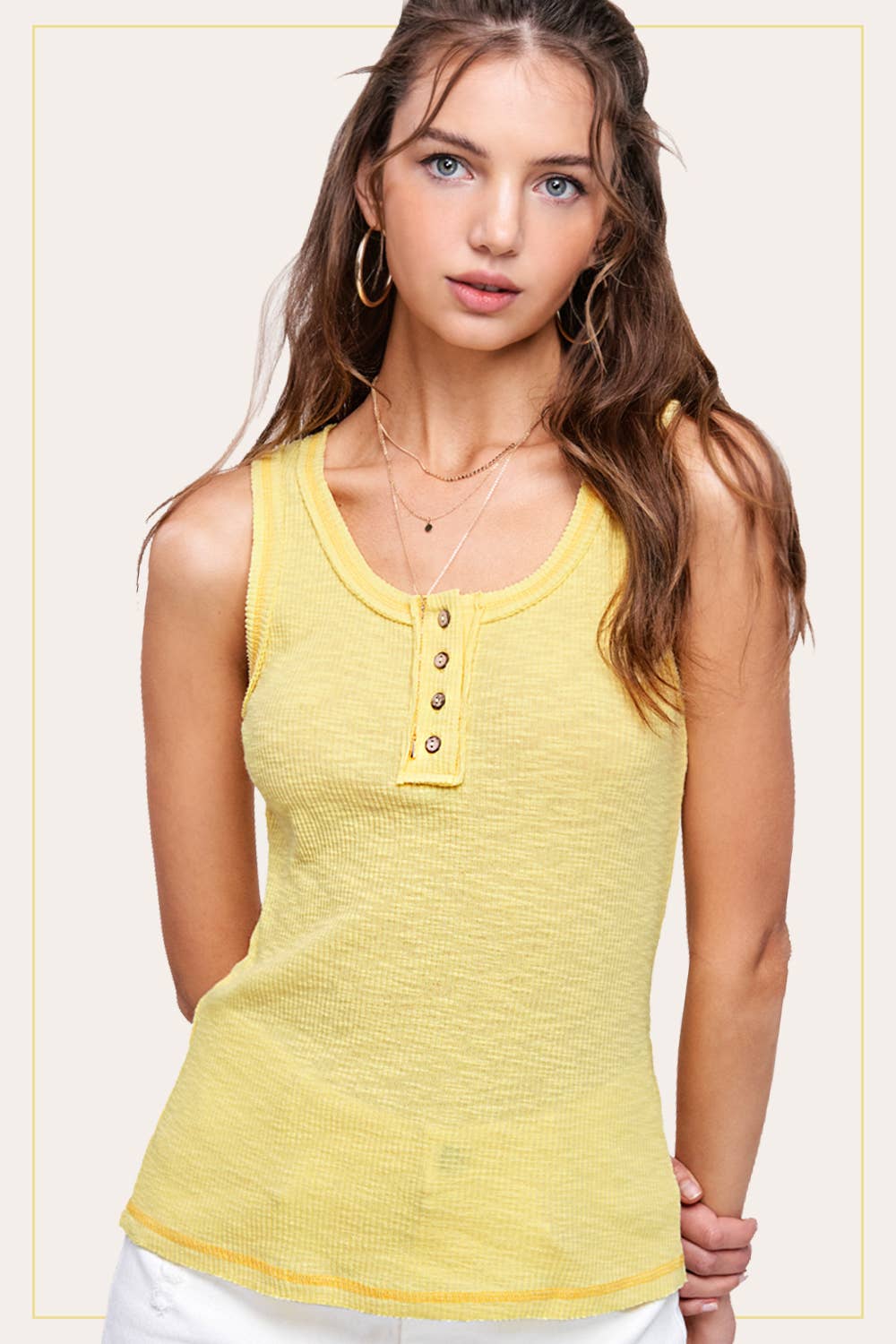 Multi-Colors Henley Tank Top