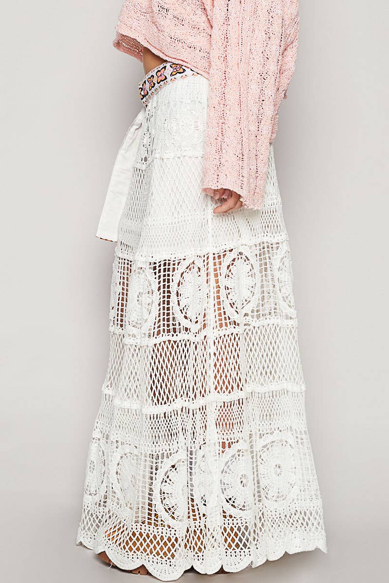 White Crochet Mermaid Maxi Skirt