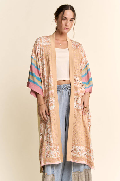 PLUS GARDEN WHIMSY CAT PRINTED BACK KIMONO DUSTER