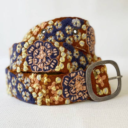 Blue Skies Floral Embroidered Wool Belt