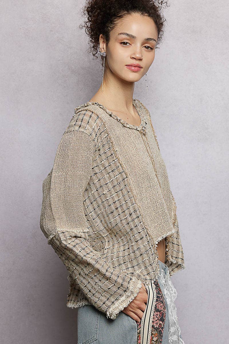 V-Neck High-Low Cut Outseam Raw Edge Linen Top