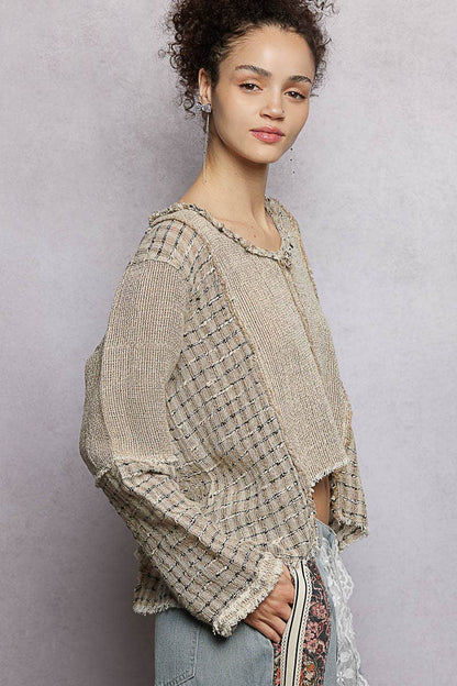 V-Neck High-Low Cut Outseam Raw Edge Linen Top