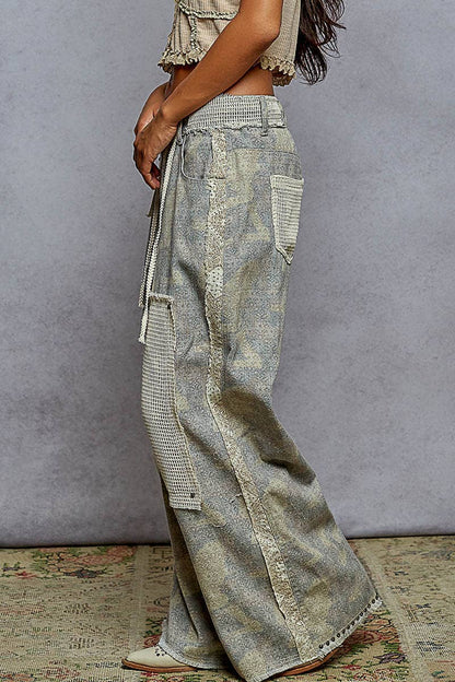 Stud Detailed Patchwork Denim Pants