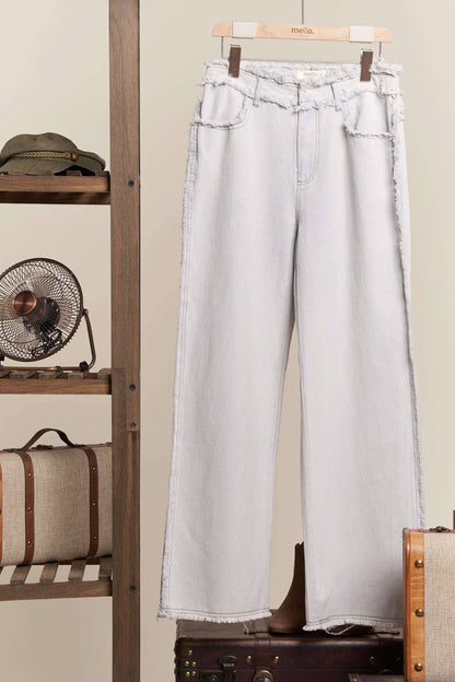 Raw Hem  Wide leg Bleached Jeans