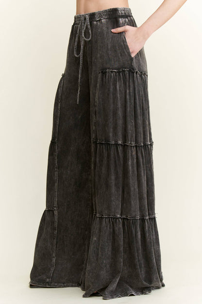 Mineral Washed Tiered Wide Leg Pants