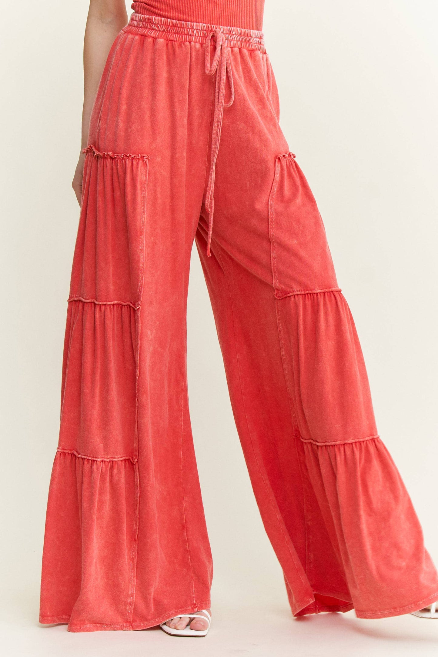 Mineral Washed Tiered Wide Leg Pants