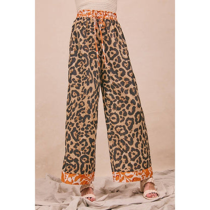 LEOPARD PRINT WITH CONTRAST BANDED WIDE PANTS