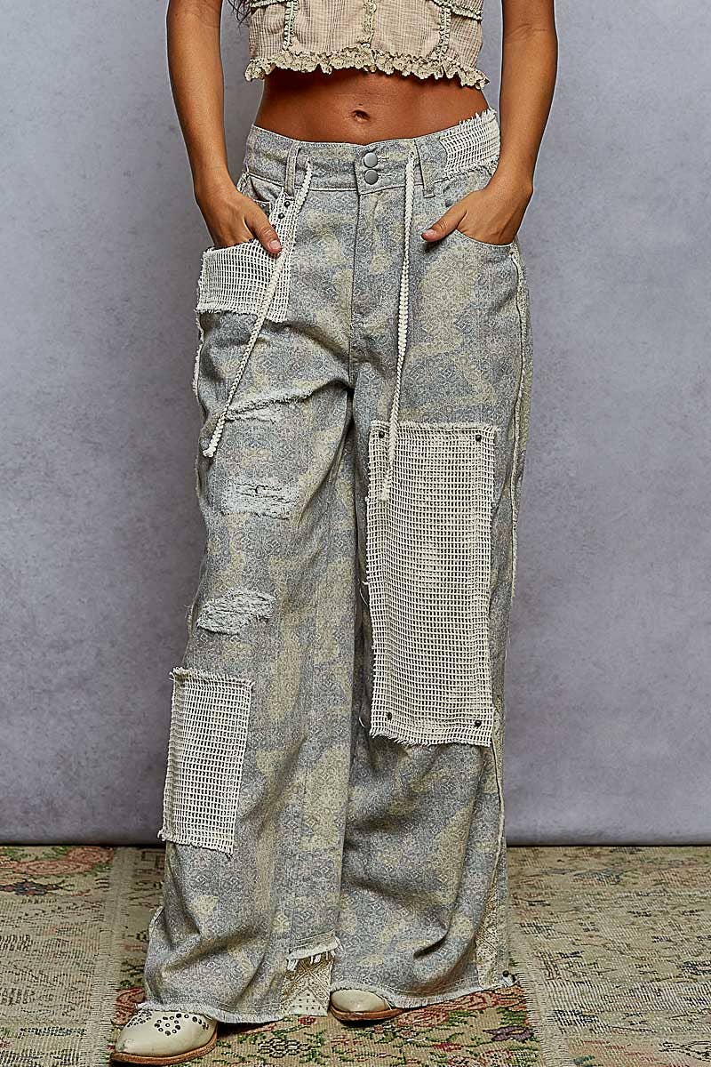 Stud Detailed Patchwork Denim Pants