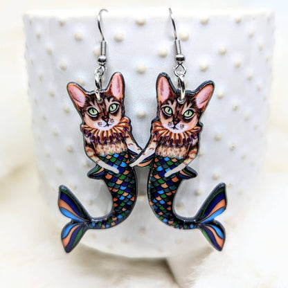 Mermaid Cat Acrylic Earrings Mercat