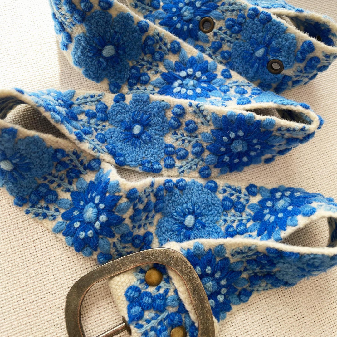 Forget-Me-Not Embroidered Wool Belt