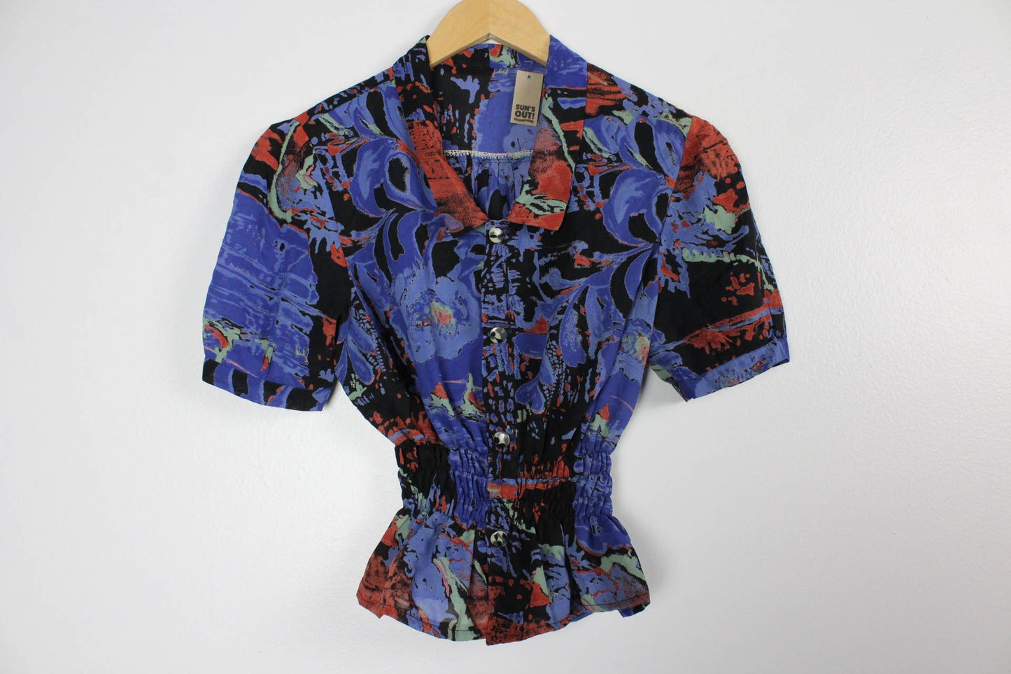 Vintage Short-Sleeve Button Up Blouse - Cinched