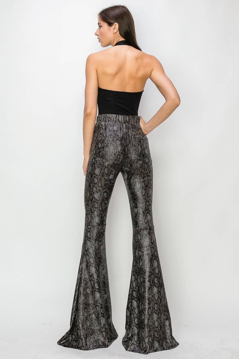 PYTHON GOLD FOIL BELLBOTTOM KNIT PANTS