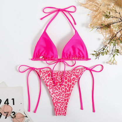 Leopard print halterneck bikini 2-piece swimsuit